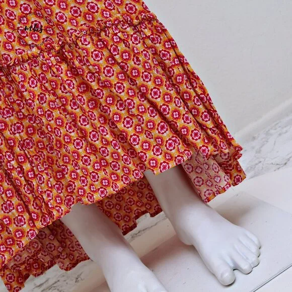 L*SPACE Simone Floral Square‎ Neck Short Sleeve Smocked High Low Maxi Dress - Picture 11 of 16